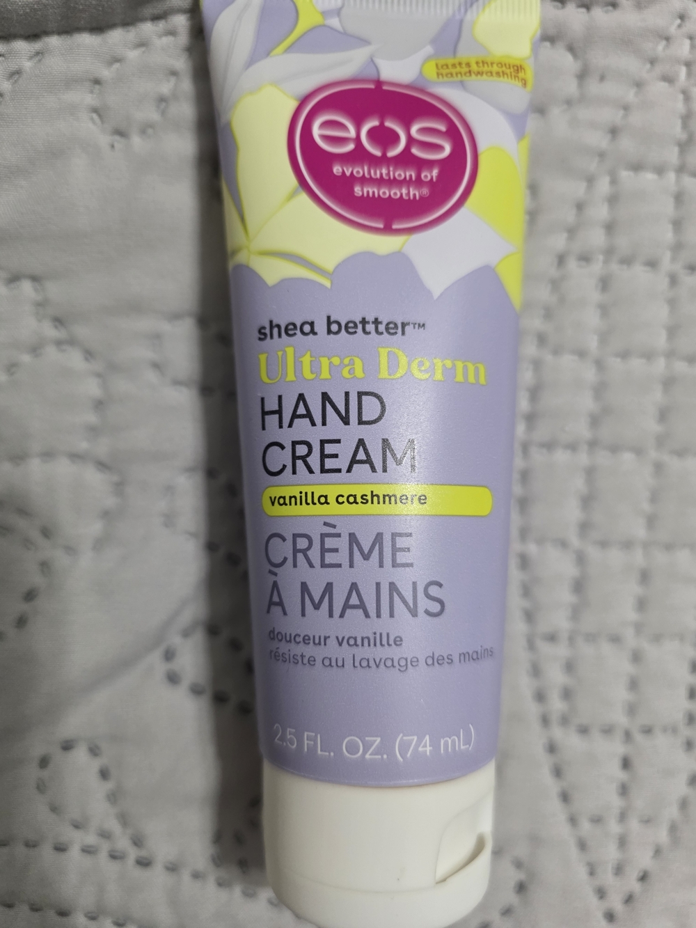 eos Ultra Derm Hand Cream Vanilla Cashmere — Lavender & Yellow Accents